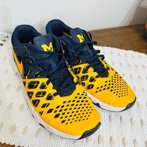 Nike Navy and Yellow Athletic Sneakers with Branded Interior Label